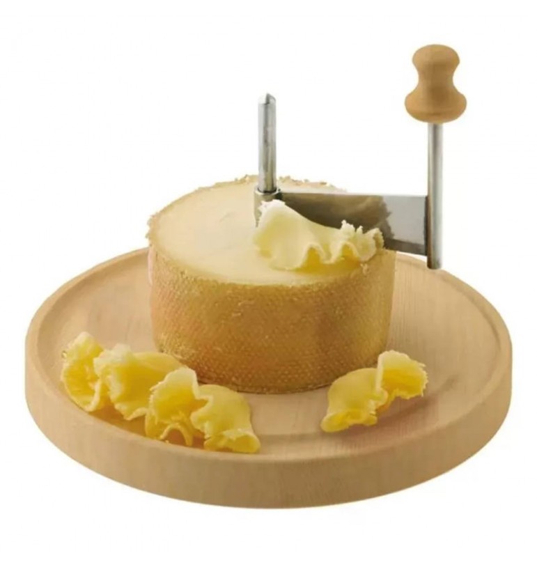 Girolle à fromage Tête de Moine en bois d'hévéa massif copeaux fleurs