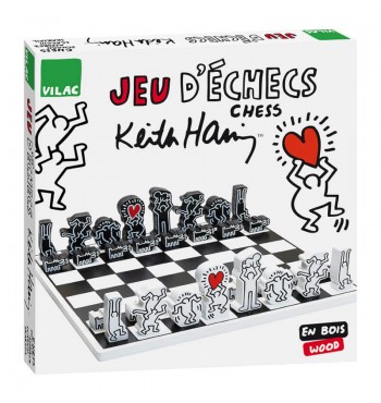 boite Jeu d'échecs Keith Haring en bois vilac chien hommes bras en l'air