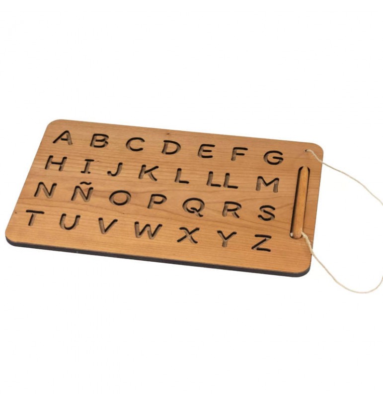 Planche à tracer les lettres de l'alphabet en bois