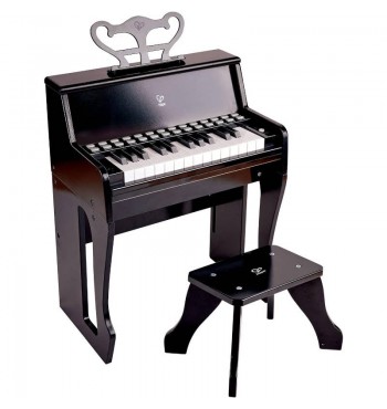 Piano électronique noir apprentissage tabouret bois Hape