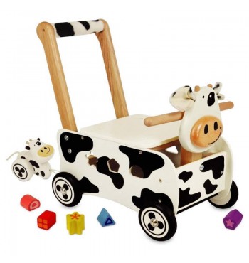 Trotteur coffre à jouets Vache en bois hévéa I'm Toy