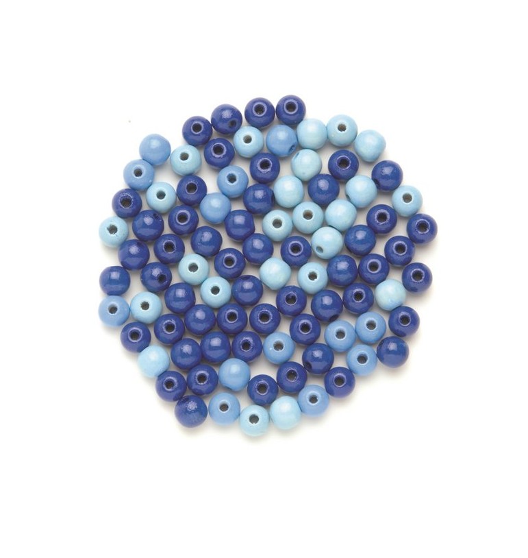 Perles bleues mix rondes 10mm en hêtre FSC 47pcs glorex