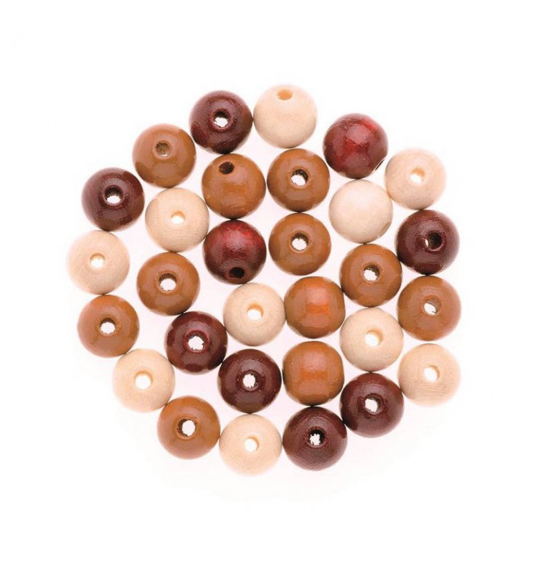 Perles marrons mix rondes 10mm en hêtre FSC 47pcs GLOREX