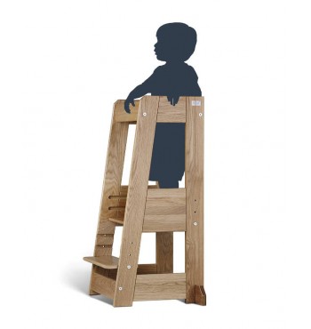 Tour d'apprentissage chaise échelle tout âge pédagogie Montessori taille bois de chêne hauteur