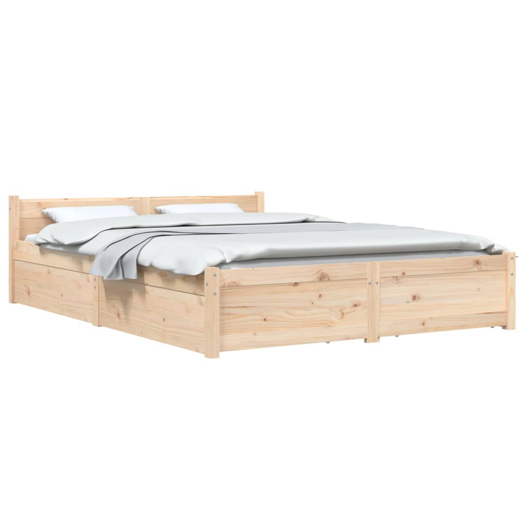 Cadre de lit double avec tiroirs 140x190cm bois pin massif naturel