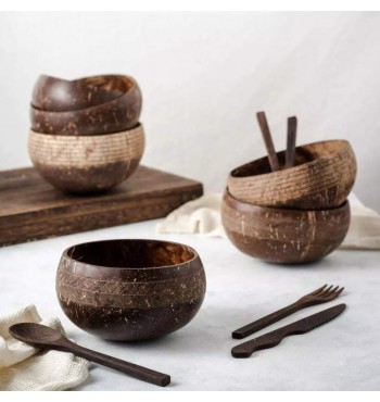 collection ensemble Bol en bois de noix de coco et cuillère bois recyclé