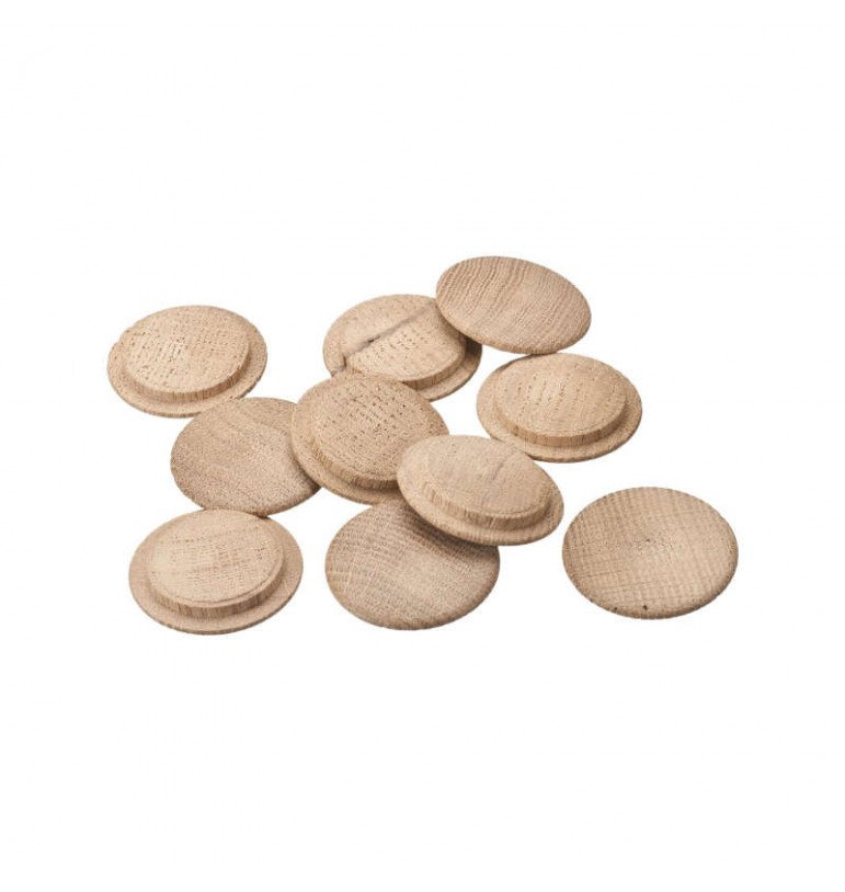 Capuchons cache-trou 20mm 10pcs bois chêne champignon relief