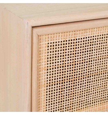 Etagère murale 81cm avec portes coulissantes cannage rotin  crochets bois clair