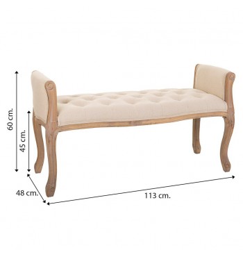 Banquette capitonnée beige style Louis XVI bois patinée boutons tabouret