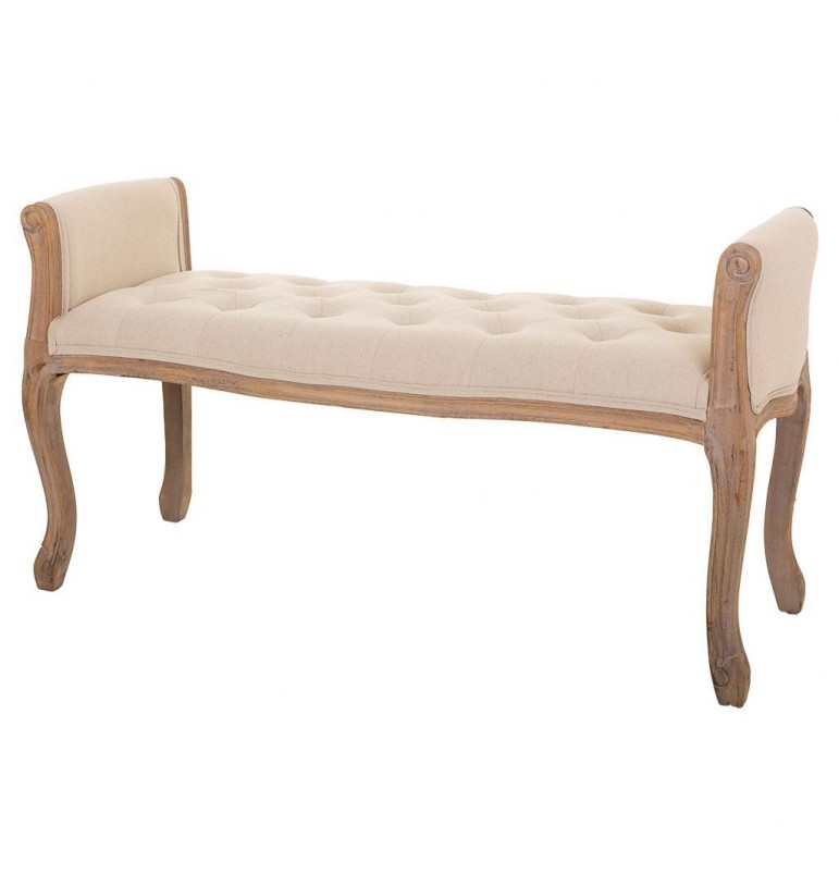 Banquette capitonnée beige style Louis XVI bois patinée boutons tabouret