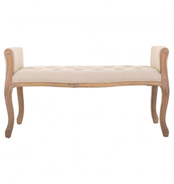 Banquette capitonnée beige style Louis XVI bois patinée boutons tabouret