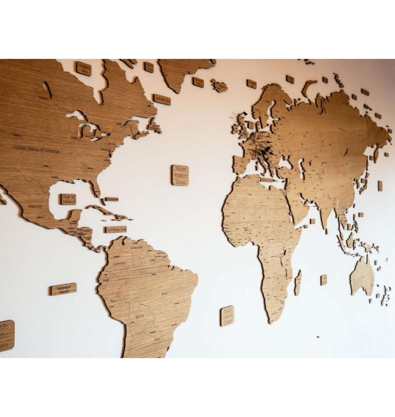 Carte du monde 180x87cm en bois de hêtre FSC mappemonde pays continents