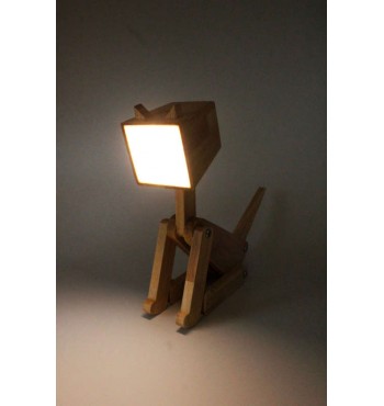 Lampe Charlie LED batterie chat articulé bois hévéa rigolo positions