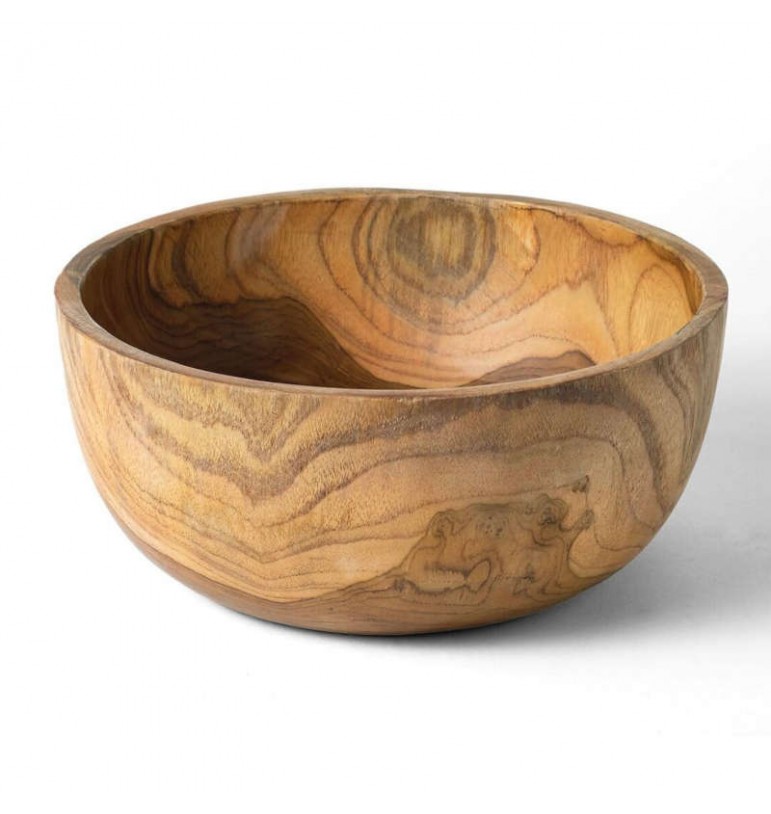 Saladier rond 24cm en bois de teck massif artisanat Indonésie