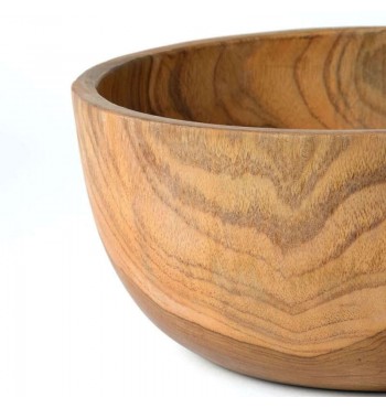 Saladier rond 24cm en bois de teck massif artisanat Indonésie