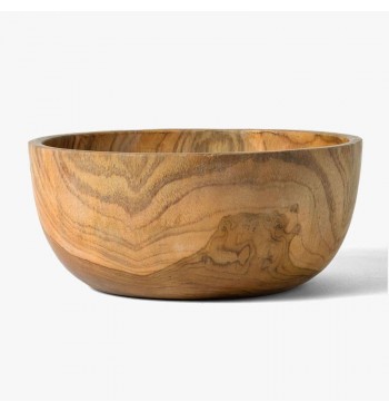 Saladier rond 24cm en bois de teck massif artisanat Indonésie