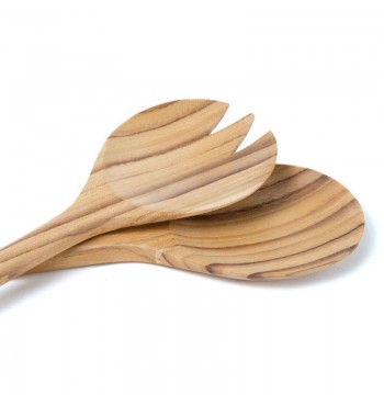 Couverts à salade en bois de teck 31 cm veines grain