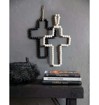 Croix Crucifix en fil de fer et perles noires