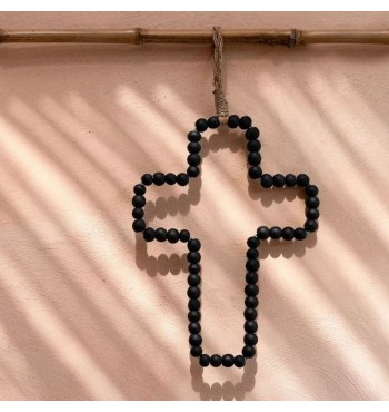 Croix Crucifix en fil de fer et perles noires