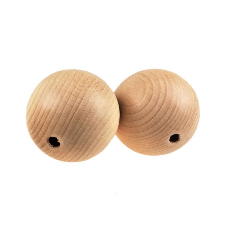 Billes rondes percées 80mm 2 EXEMPLAIRES en bois de hêtre perles