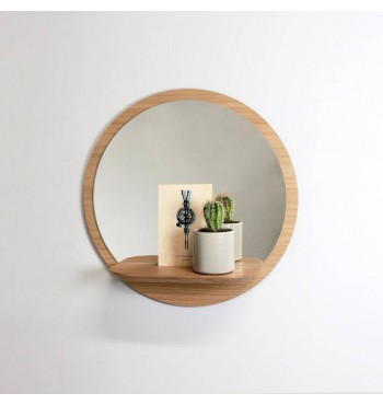 Reine Mère Miroir-tablette rond 40cm en bois de chêne PLACAGE MASSIF made in France