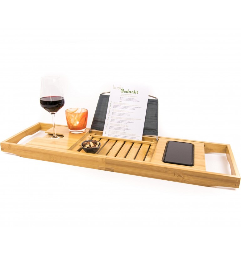 Plateau de bain réglable 70-105cm bois bambou apéritif lecture