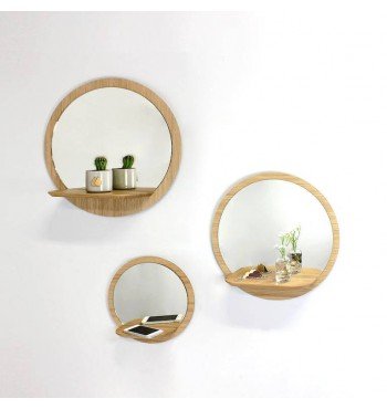 Reine Mère Miroir-tablette rond 40cm en bois de chêne PLACAGE MASSIF made in France
