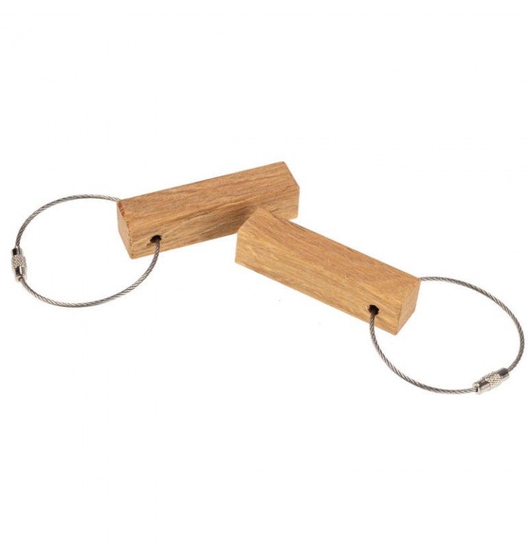 Porte-clés rectangle bois chêne fil acier personnalisable