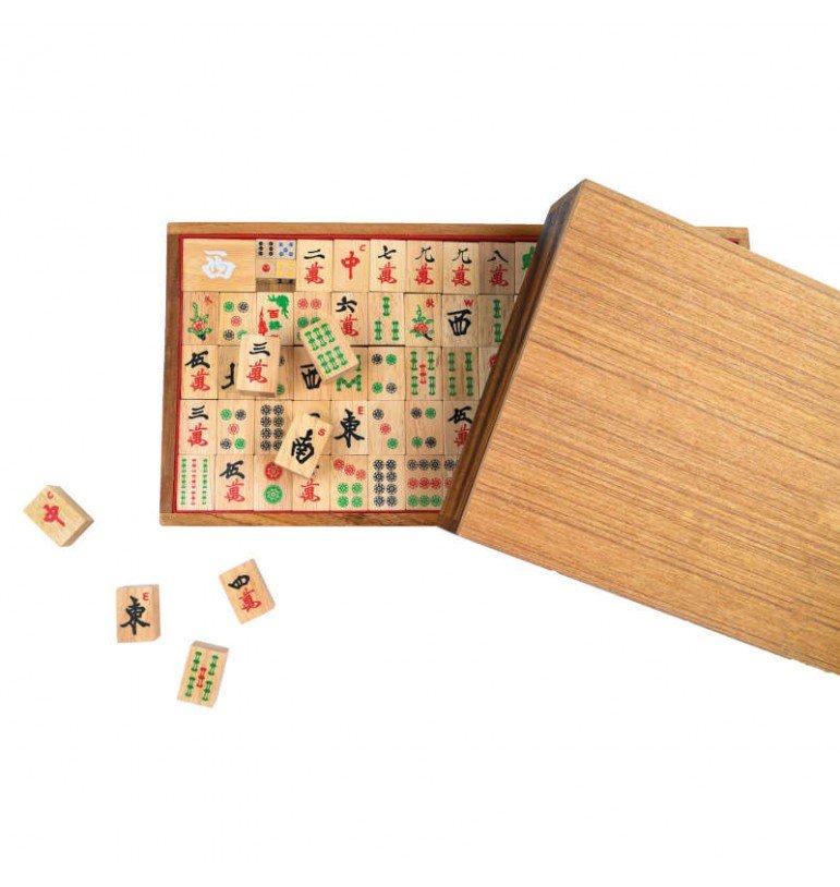 Mah-Jong - Coffret bois gainé tissu vert - Tuiles Bambou - Le Triomphe