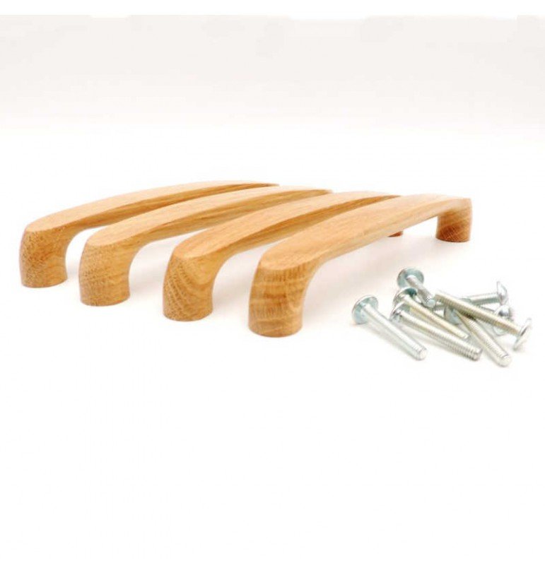 Poignée de meuble design 19cm BOIS chêne arrondi vis