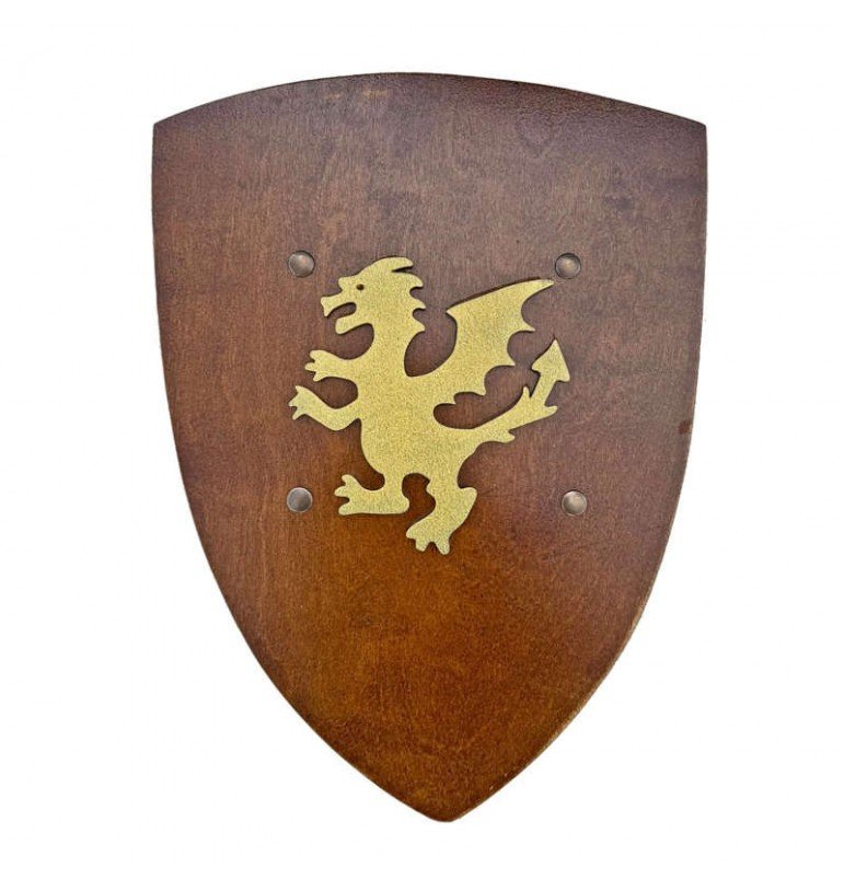 Bouclier Ecu Dragon 40cm avec poignées en bois