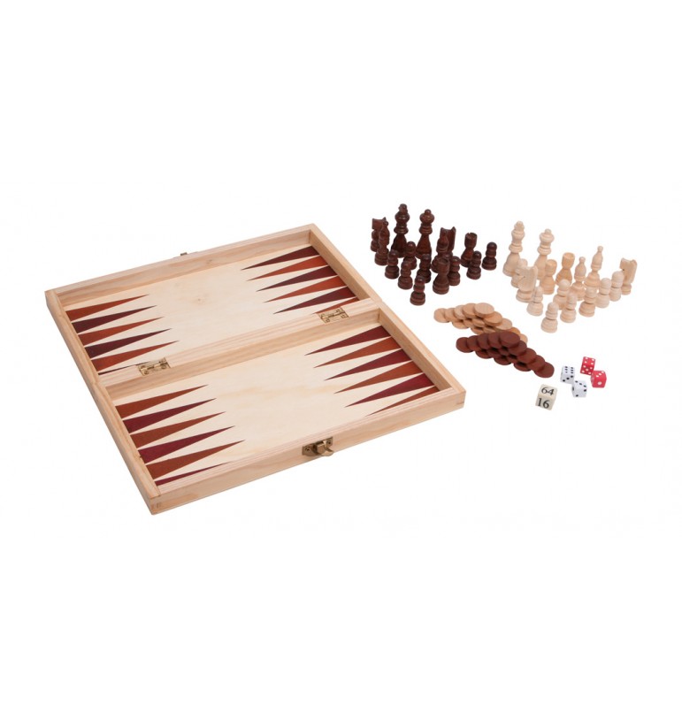 Jeux traditionnels échecs dames backgammon coffret