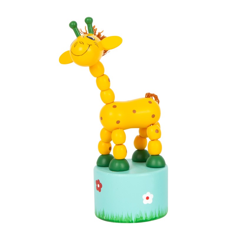 Figurine articulée girafe en bois animée poussoir