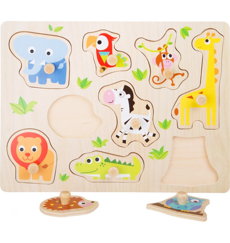 Puzzle en bois Dinos - KINDSGUT - Puzzle 6 pièces - Animaux - Bébé marron -  Kindsgut
