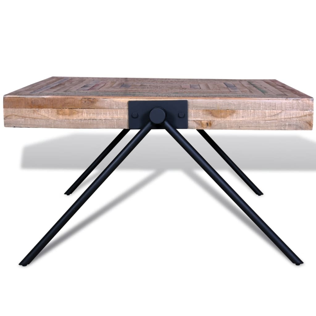 V Table basse carré design en bois teck recyclé massif couleur pieds Fer noirs