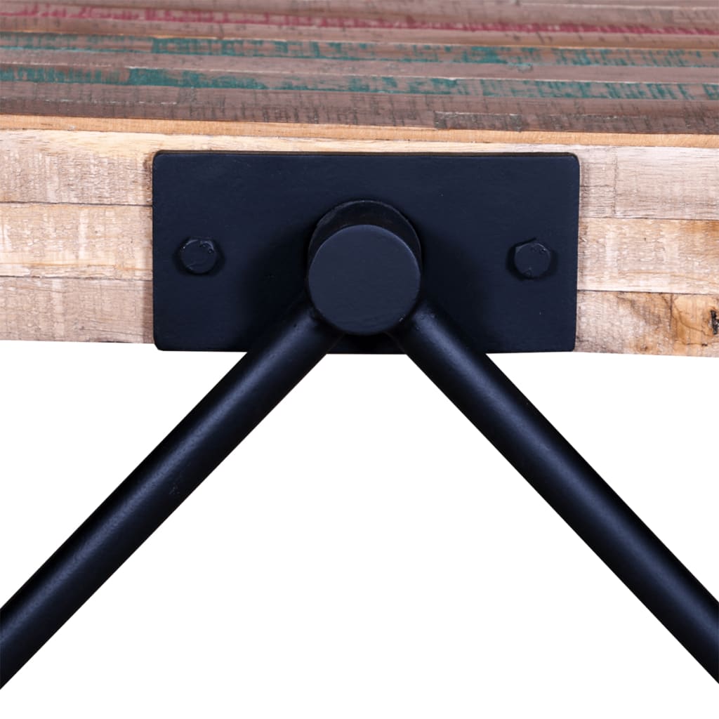 Table basse carré design en bois teck recyclé massif couleur pieds Fer noirs