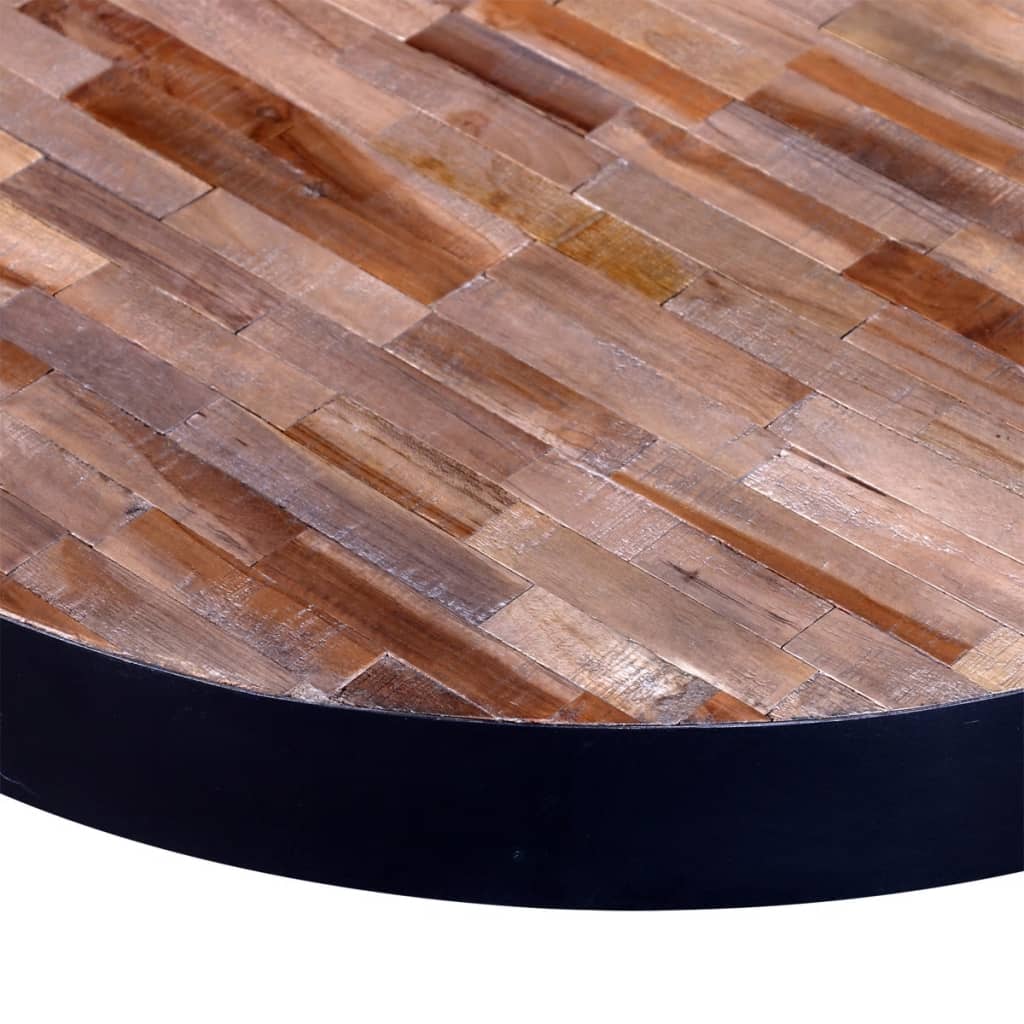 plateau  Table basse ronde en bois de teck massif recyclé pieds noirs métal