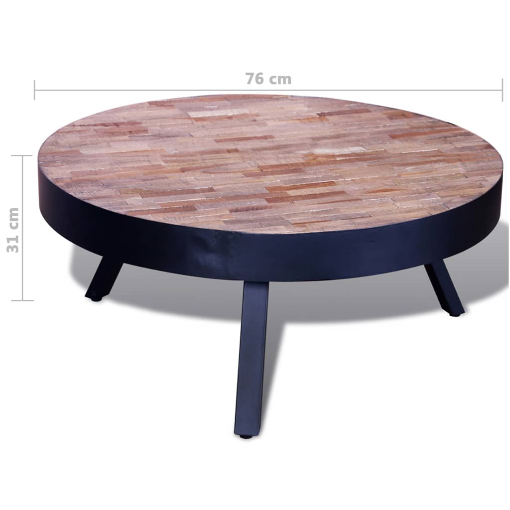 dimensions Table basse ronde en bois de teck massif recyclé pieds noirs métal