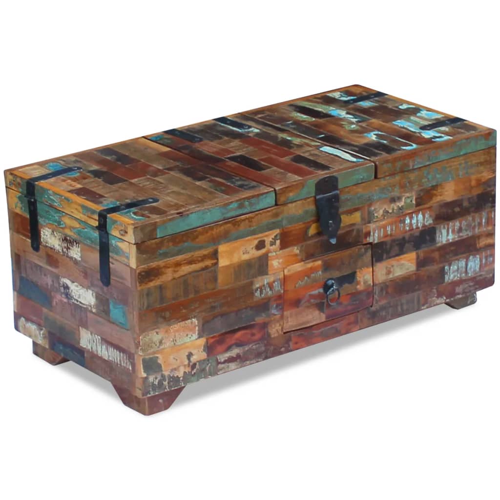 autre exemple coffre Table basse en bois recyclé massif couleur pour rangement