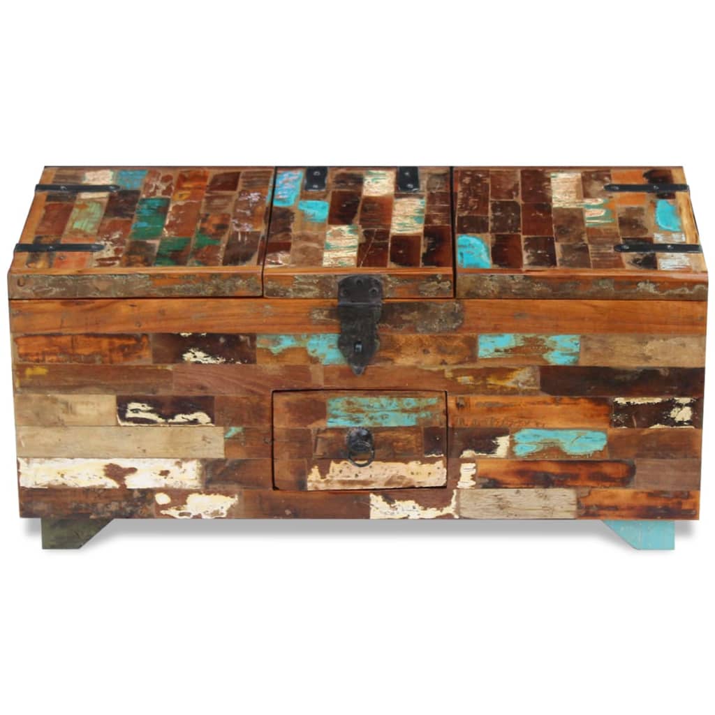 coffre Table basse en bois recyclé massif couleurs pour rangement