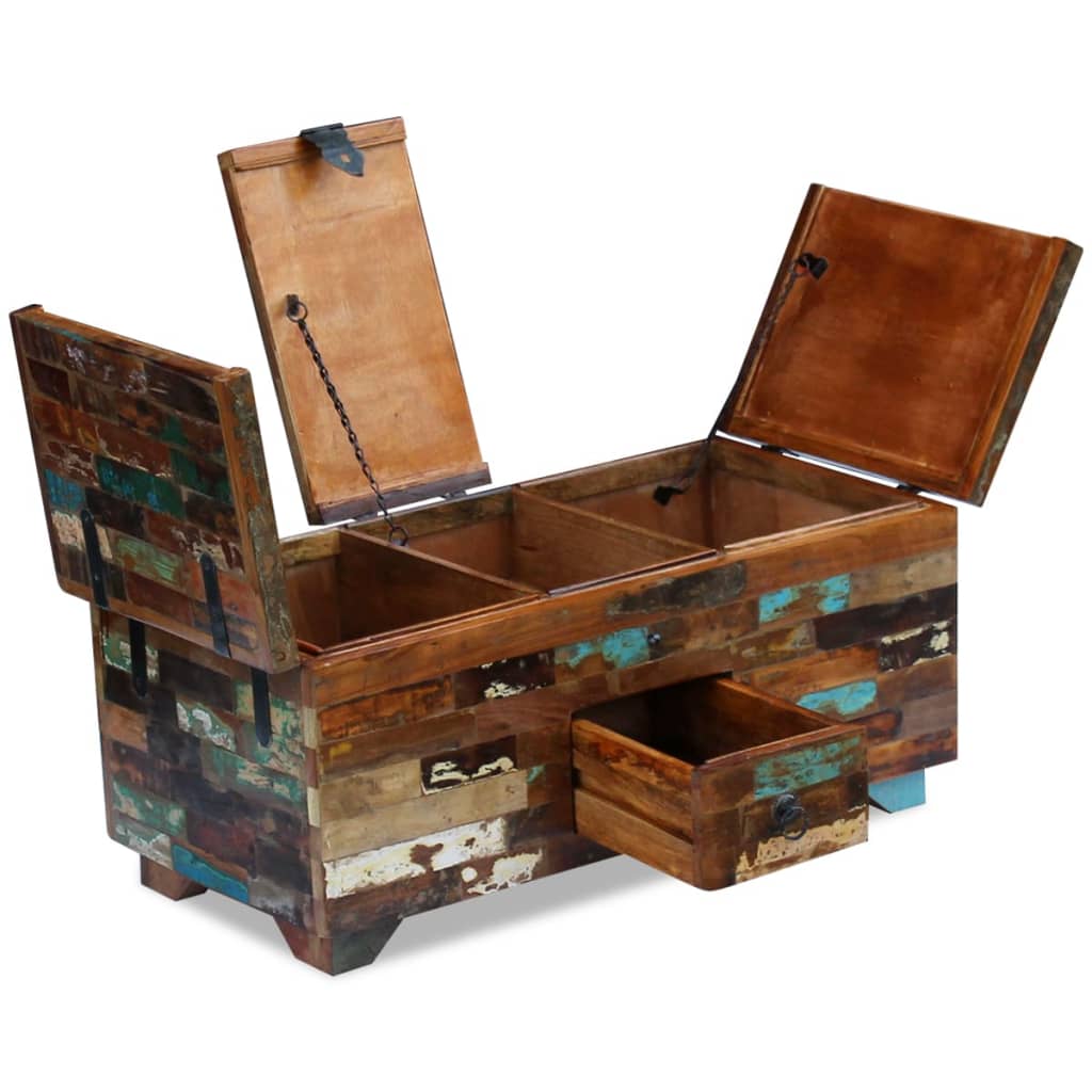 coffre tiroir Table basse en bois récupération massif couleur pour rangements ouverture