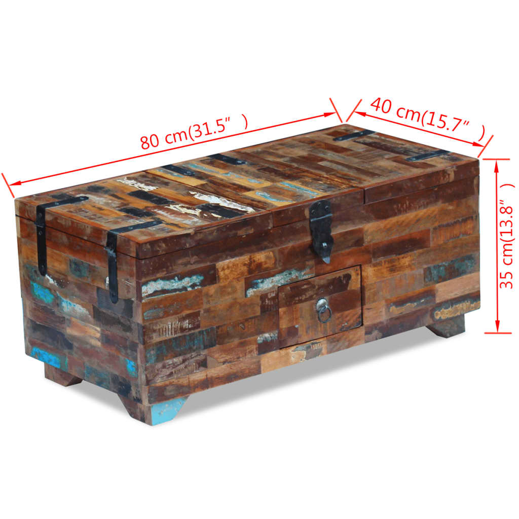 dimensions coffre Table basse en bois recyclé massif couleur pour rangement