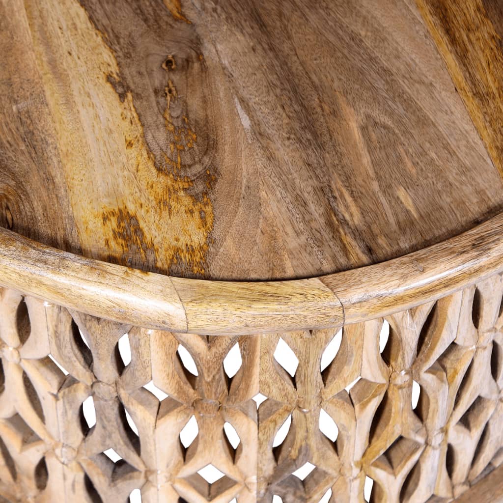 détails Duo de tables basses ajourées en bois de manguier massif ethnique