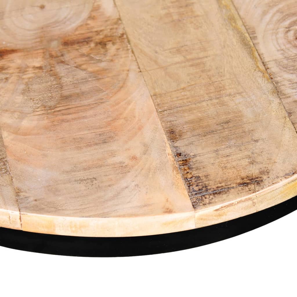 Tables basses rondes gigognes 2 pcs en bois de manguier brut massif pieds noirs
