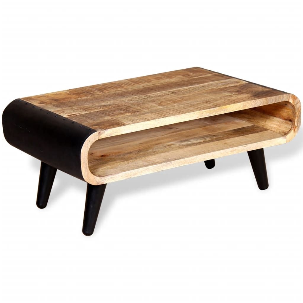 Table basse rectangle en bois de manguier massif pieds noirs