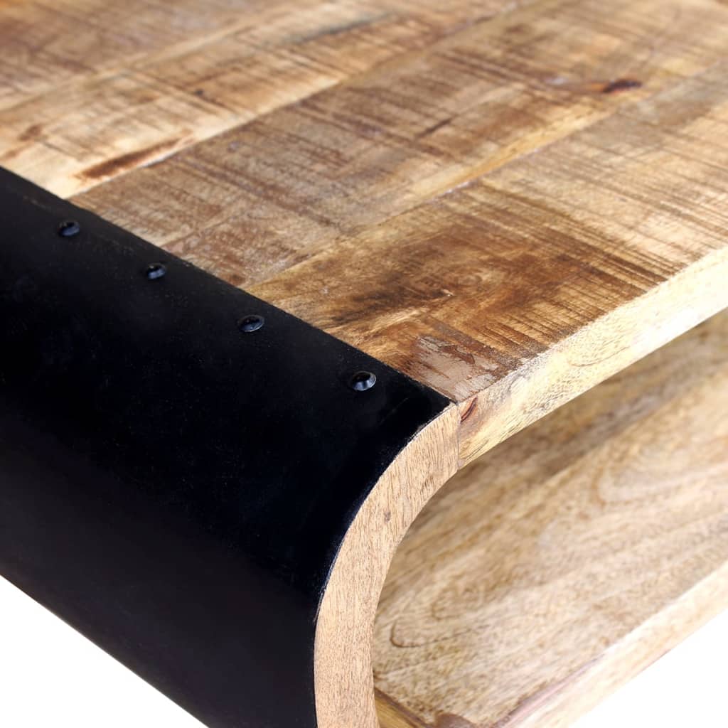 côté métal noir  Table basse rectangle en bois de manguier massif pieds