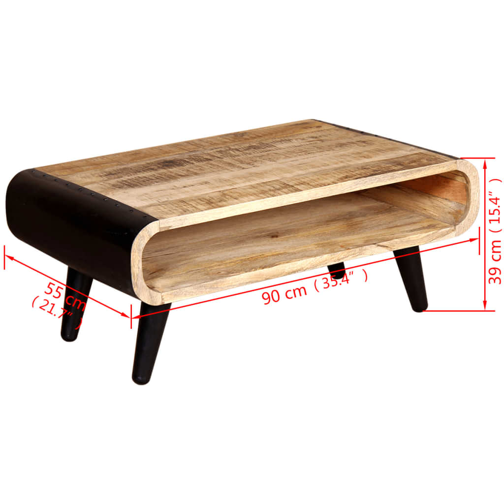 dimensions Table basse rectangle en bois de manguier massif pieds noirs