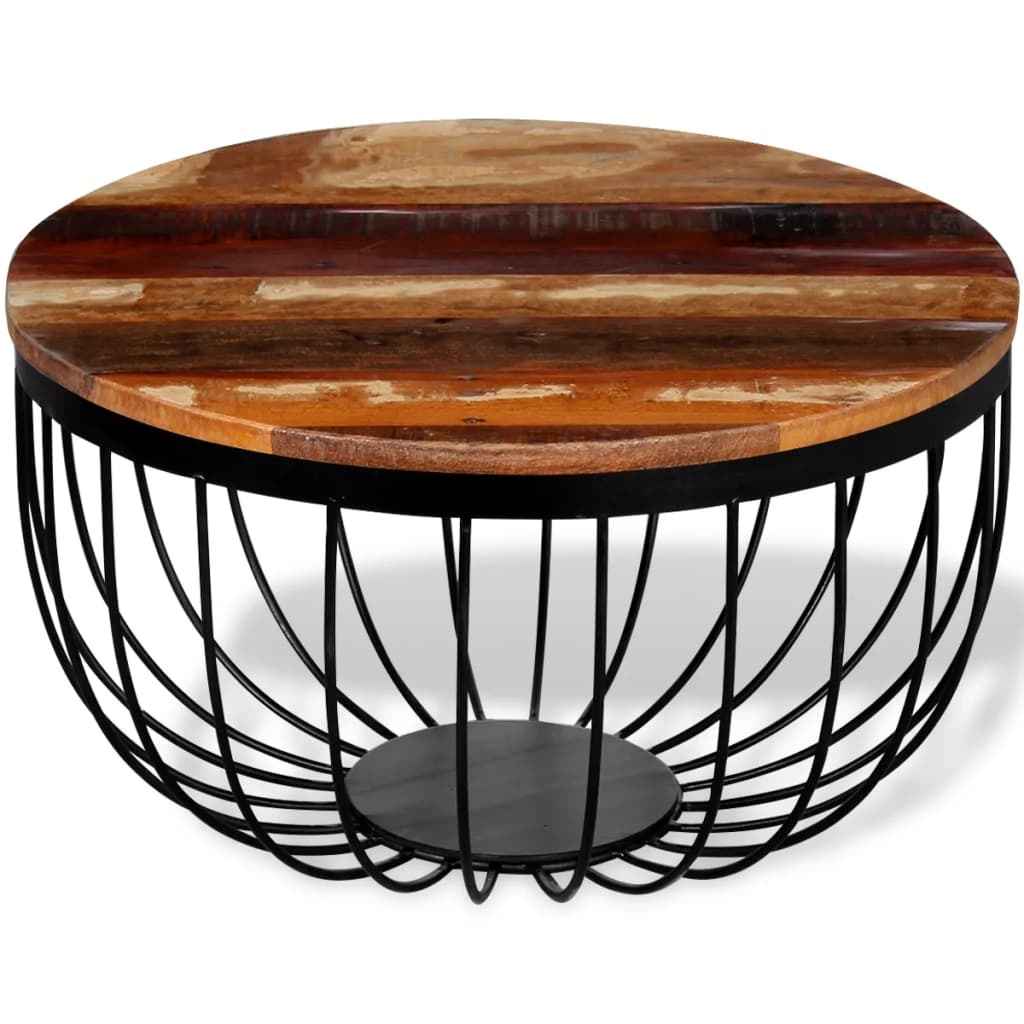 autre exemple autre Table basse ronde pied en fils de Fer noirs plateau en bois recyclés