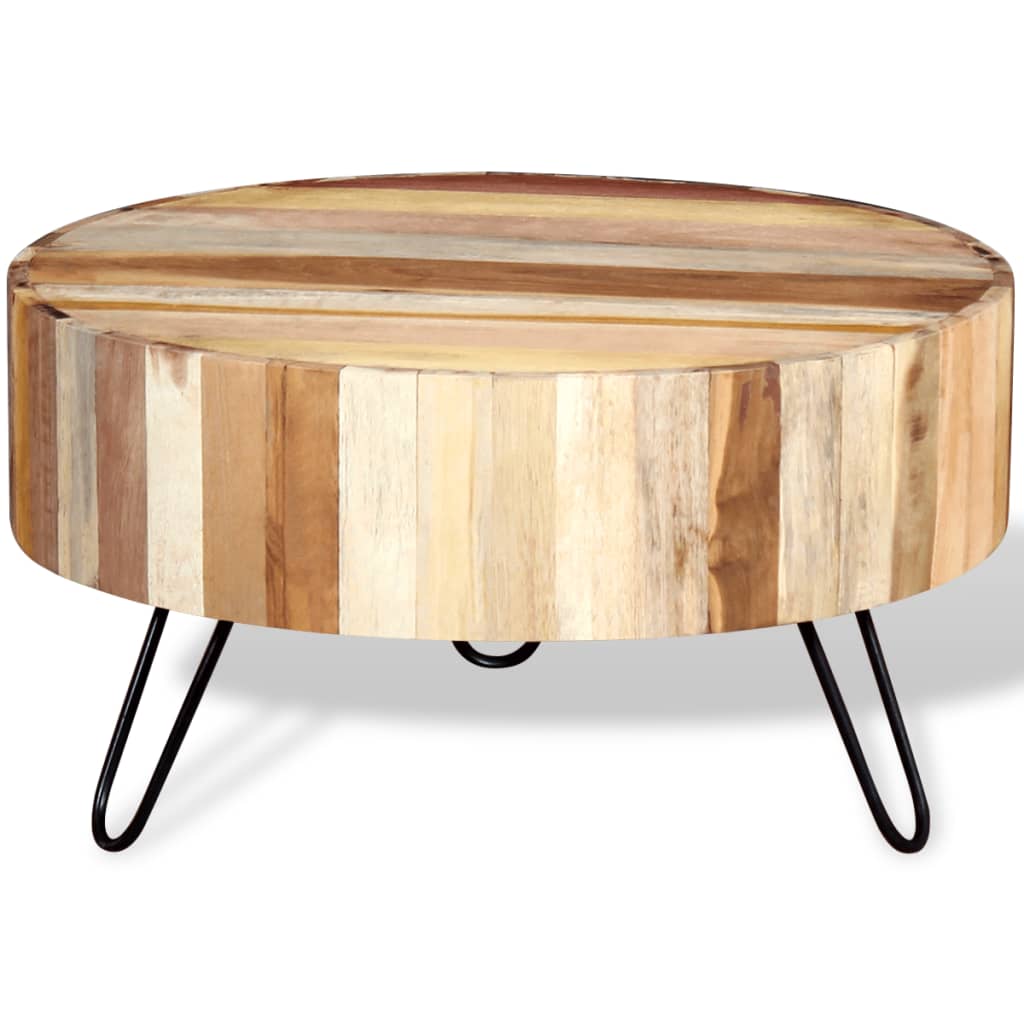 autre exemple  Table basse ronde en bois de récupération 3 PIEDS NOIRS