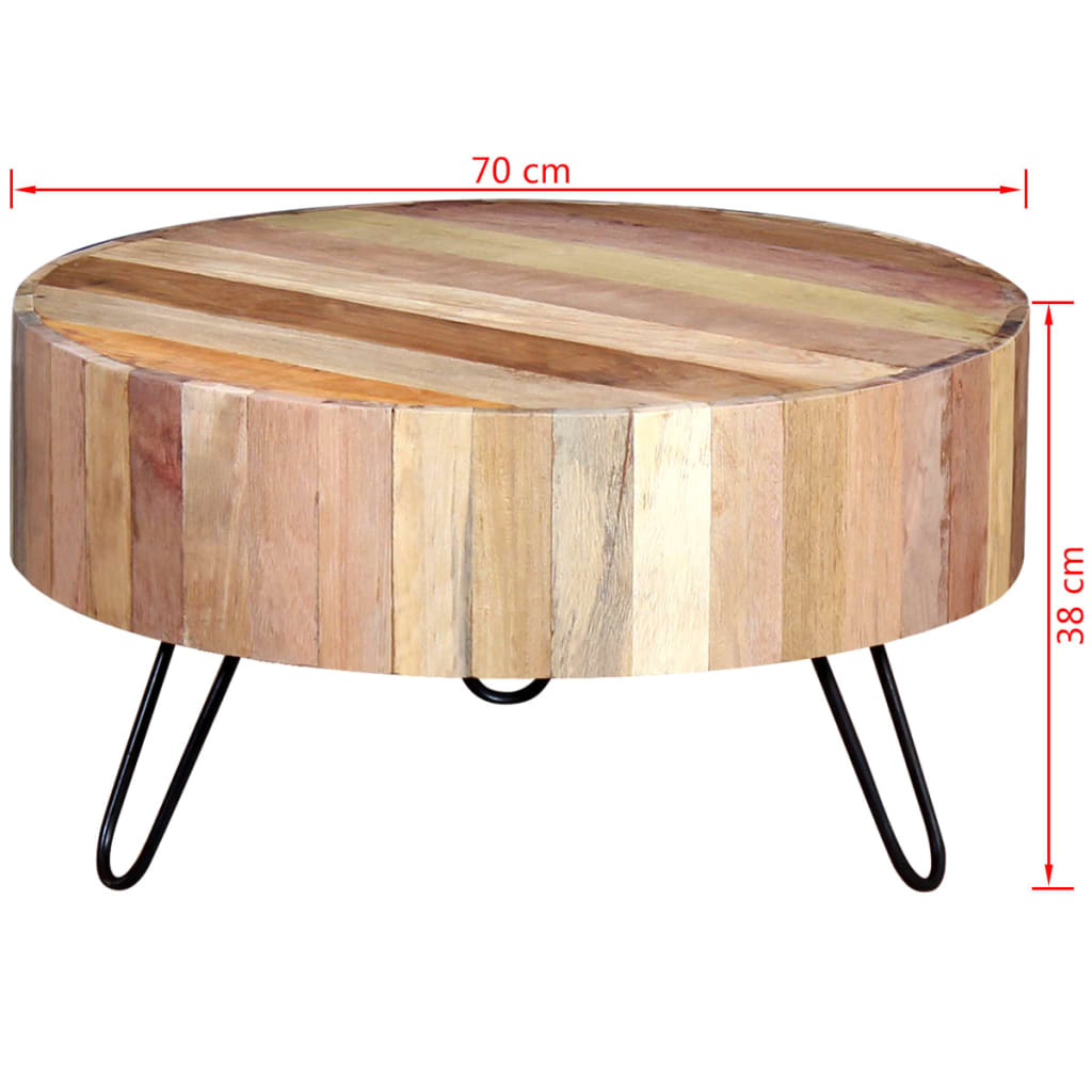 dimensions  Table basse ronde en bois de récupération 3 PIEDS NOIRS
